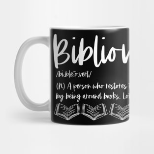 Bibliovert Definition - White Graphic - Funny Bookish Sayings Dictionary Mug